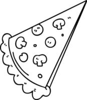 Dibujo de líneas peculiares rebanada de pizza de dibujos animados vector