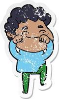 distressed sticker of a cartoon friendly man vector