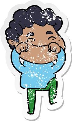 distressed sticker of a cartoon friendly man