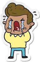 sticker of a cartoon crying man vector