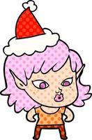 pretty comic book style illustration of a elf girl wearing santa hat vector