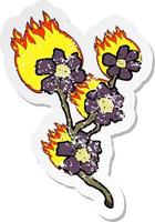 retro distressed sticker of a cartoon burning flowers vector