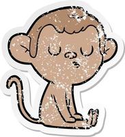 distressed sticker of a cartoon monkey vector