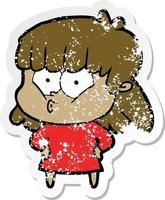 distressed sticker of a cartoon whistling girl vector