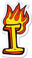 sticker of a cartoon flaming letter vector