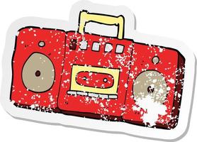 retro distressed sticker of a cartoon radio cassette player vector