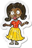 retro distressed sticker of a cartoon confused girl vector