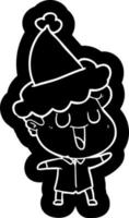 icono de dibujos animados de risa de un hombre con sombrero de santa vector
