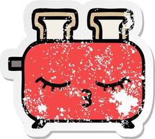 distressed sticker of a cute cartoon of a toaster vector