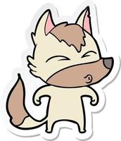 sticker of a cartoon wolf whistling vector
