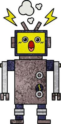 retro grunge texture cartoon malfunctioning robot