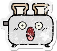 distressed sticker of a cute cartoon of a toaster vector