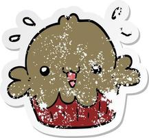 distressed sticker of a cute cartoon pie vector