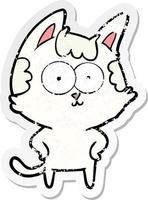 distressed sticker of a happy cartoon cat vector