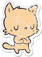 distressed sticker of a cartoon cat vector