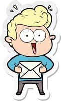 sticker of a cartoon man with envelope vector