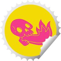 fire breathing quirky cartoon skull sticker vector