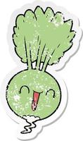 distressed sticker of a cartoon root vegetable vector