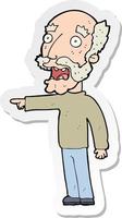 sticker of a cartoon scared old man pointing vector