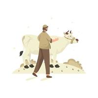 A Muslim with a cow for Eid al-Adha concept vector