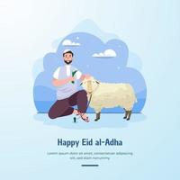 Muslim man sitting with sheep vector