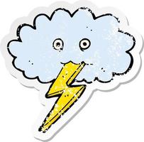 retro distressed sticker of a cartoon lightning bolt and cloud vector