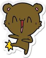 sticker of a happy bear kicking cartoon vector