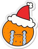 sticker cartoon of a orange wearing santa hat vector