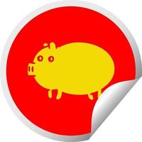 circular peeling sticker cartoon fat pig vector