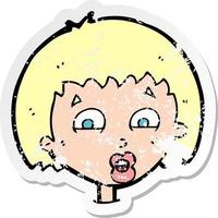 retro distressed sticker of a cartoon shocked expression vector