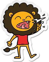 sticker of a cartoon roaring lion vector