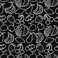 Seamless fruits pattern. Black and white doodle fruits pattern. Fruits background vector