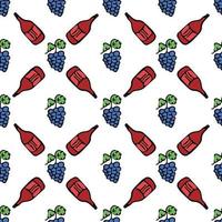 seamless wine pattern. vector doodle illustration with wine and grape. pattern with wine
