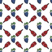 seamless wine pattern. vector doodle illustration with wine and grape. pattern with wine