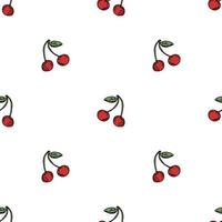 Seamless cherry pattern. Doodle vector with red cherry icons. Vintage cherry pattern