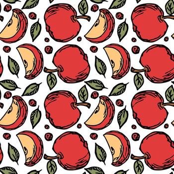 patrón de manzana sin costuras. patrón de garabato transparente de color con manzanas rojas vector