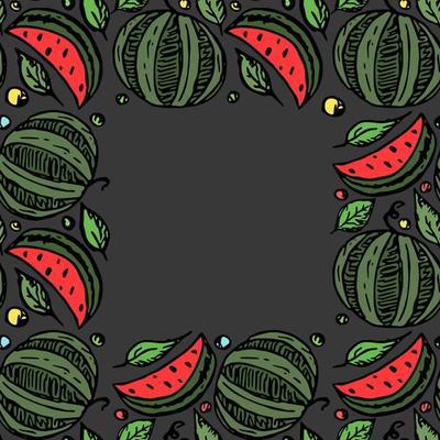 watermelon frame. vector doodle illustration with watermelon. pattern with watermelon and place for text