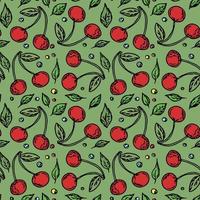 Seamless cherry pattern. Doodle vector with red cherry icons. Vintage cherry pattern