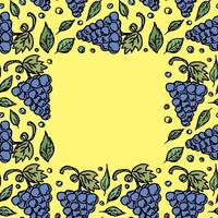 Seamless grape pattern with place for text. Doodle vector with grape icons. Vintage grape pattern