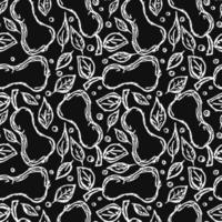 Seamless pear pattern. Black and white pear background. Doodle vector illustration with fruits