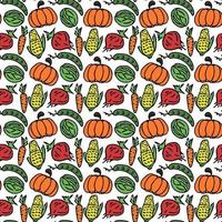 Seamless pattern with vegetables icons. Colored doodle vegetables pattern. Food background vector