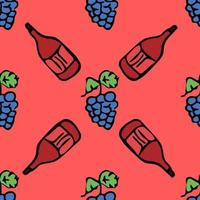 seamless wine pattern. vector doodle illustration with wine and grape. pattern with wine