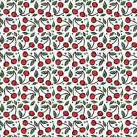 Seamless cherry pattern. Doodle vector with red cherry icons. Vintage cherry pattern