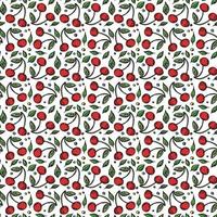 Seamless cherry pattern. Doodle vector with red cherry icons. Vintage cherry pattern