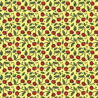 Seamless cherry pattern. Doodle vector with red cherry icons. Vintage cherry pattern