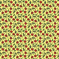 Seamless cherry pattern. Doodle vector with red cherry icons. Vintage cherry pattern