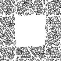 Seamless grape pattern with place for text. Doodle vector with grape icons. Vintage grape pattern