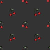 Seamless cherry pattern. Doodle vector with red cherry icons. Vintage cherry pattern