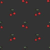 Seamless cherry pattern. Doodle vector with red cherry icons. Vintage cherry pattern