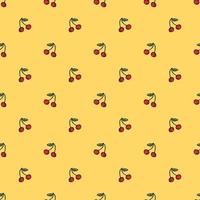 Seamless cherry pattern. Doodle vector with red cherry icons. Vintage cherry pattern